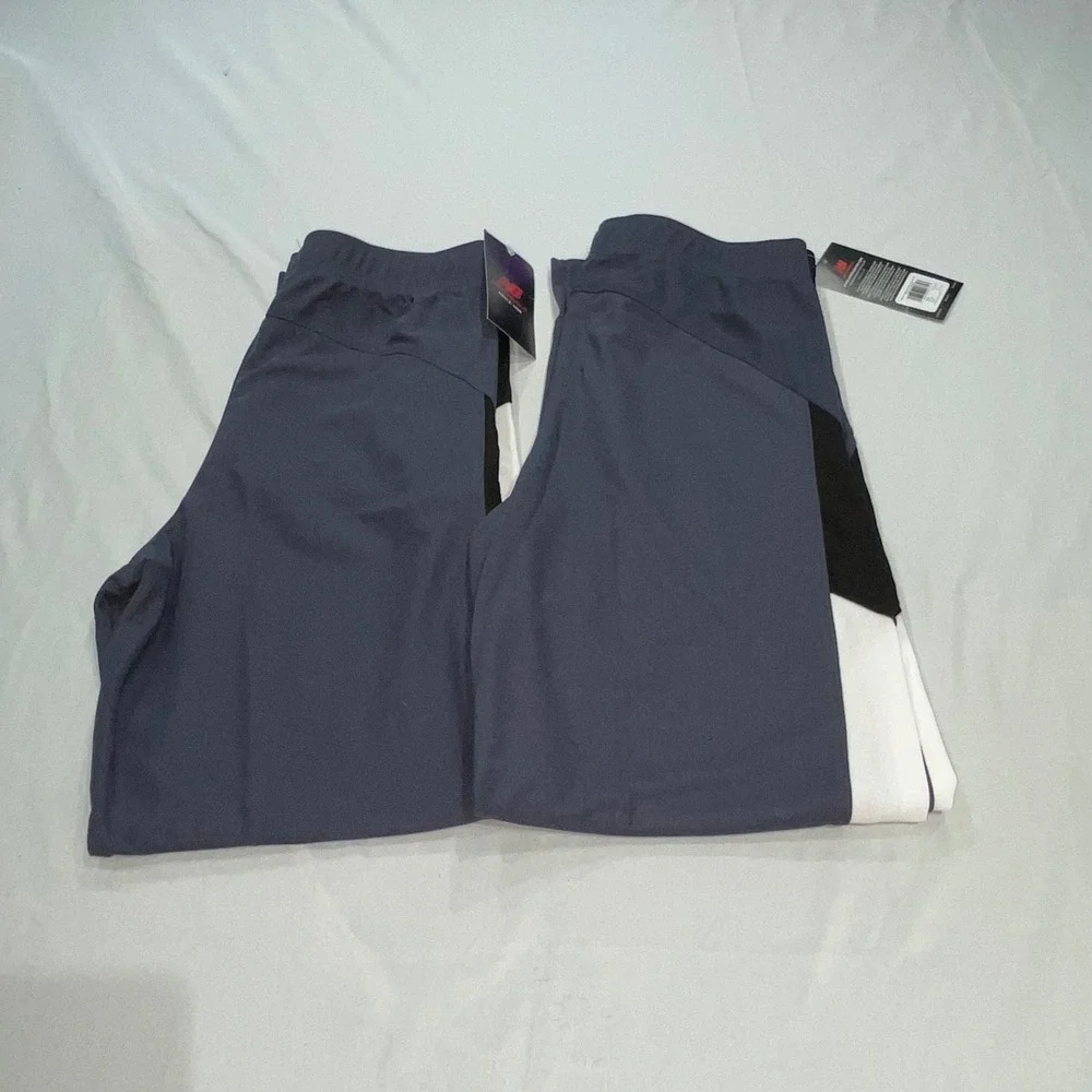 New Balance Kids Gray Blue Track Pants White Black Side Stripe Size M 10/12 NWT